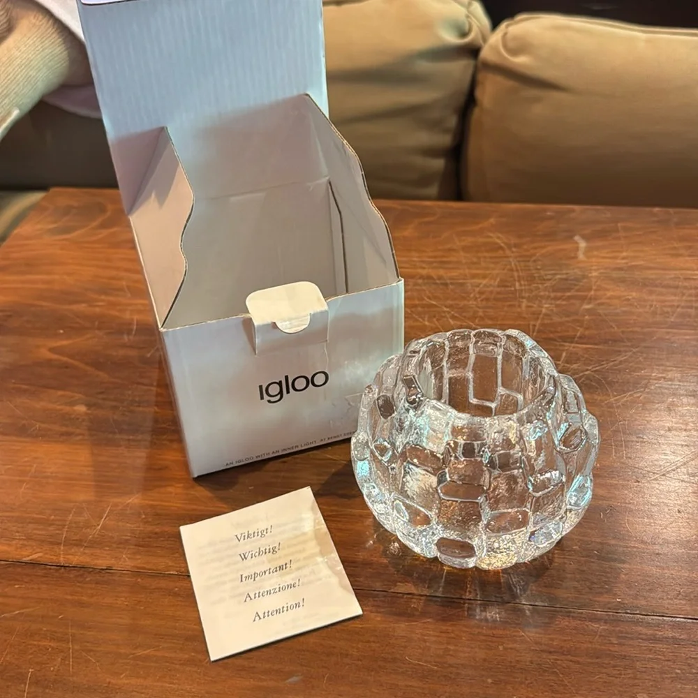 NEW IN BOX Kosta Boda Igloo Crystal Candle Holder Tea Light Sweden Clear NEW NIB